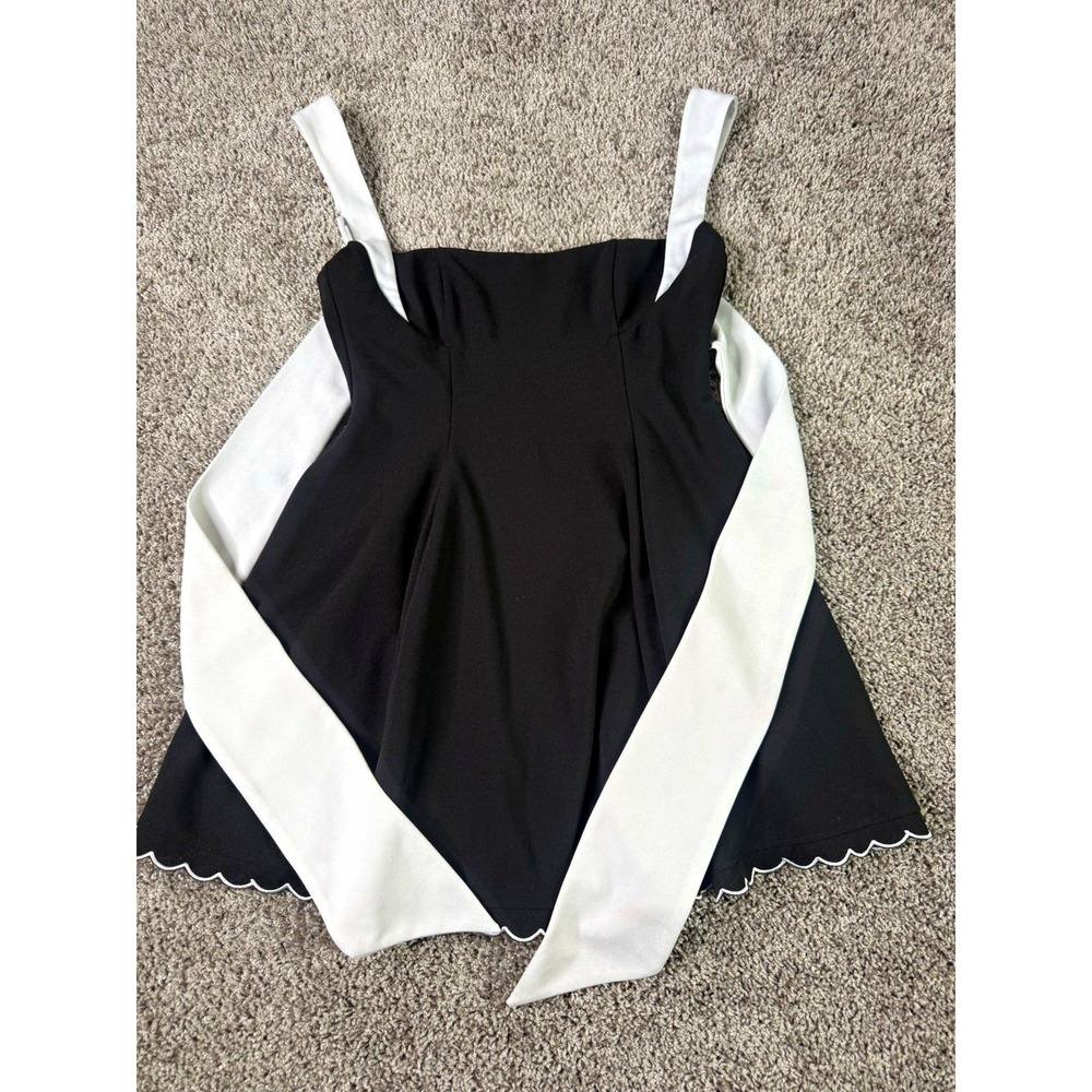 LUCY IN THE SKY Black/White Colorblock Bow Mini Dress Square Neck Strappy M